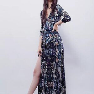 Free People New Romantics Lucinda Dress Tie Waist Fit Maxi Wrap Party XS